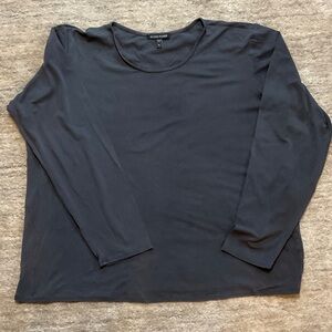 Eileen Fisher Charcoal, 100% (washable) silk Long-Sleeve Crewneck Top